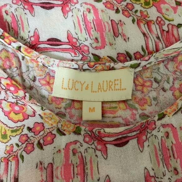 LUCY & LAUREL Womens Pink Orange Printed Silky Open Back Tank Top Size Medium - Picture 9 of 11